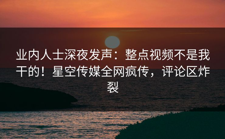 业内人士深夜发声：整点视频不是我干的！星空传媒全网疯传，评论区炸裂